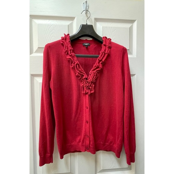 Talbots Red Ruffled Cardigan - Picture 2 of 13